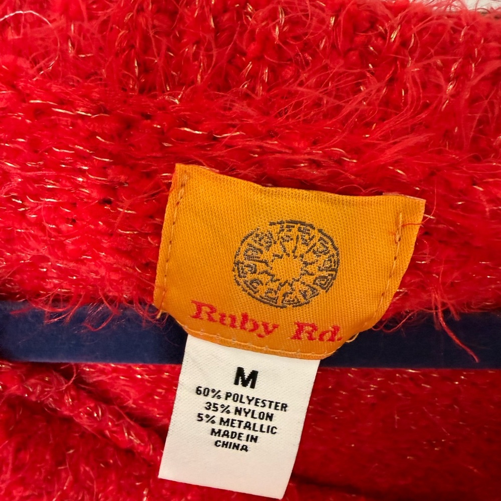 Ruby Rd. Vibrant Red Off-Shoulder Sweater - Picture 3 of 4
